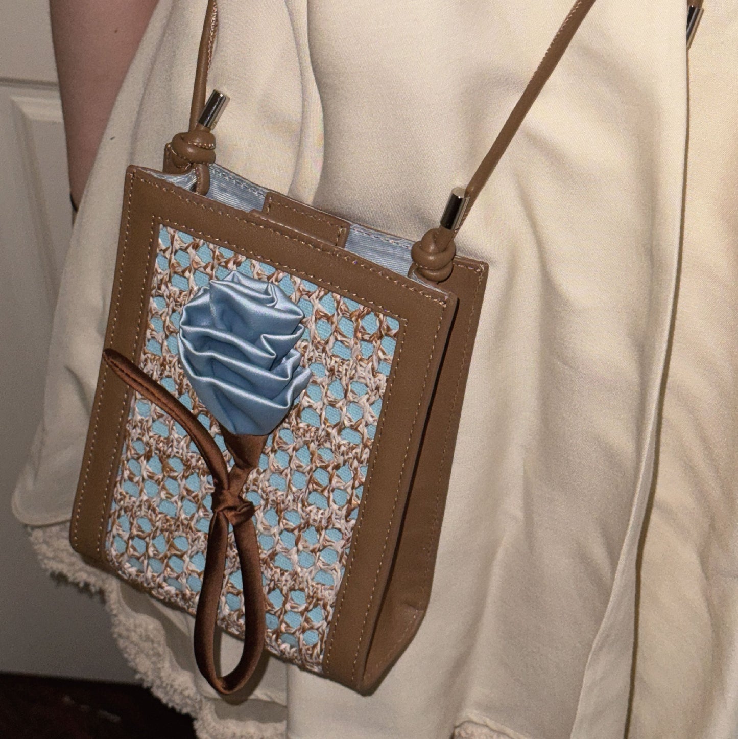 Orenda Khaki Woven Raffia bag