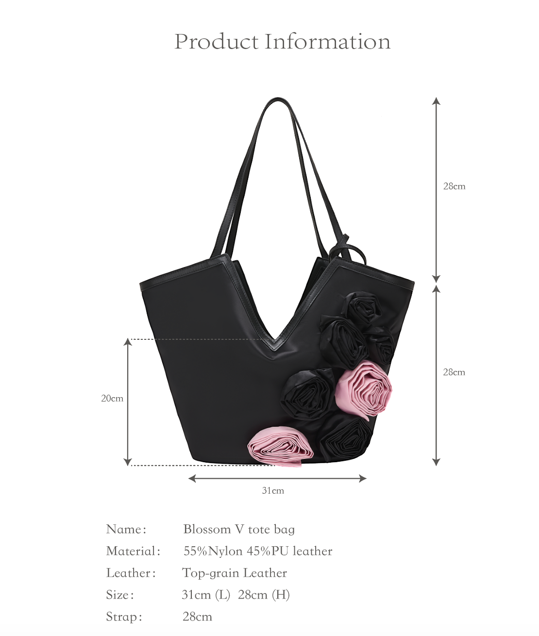 Blossom Black V tote bag