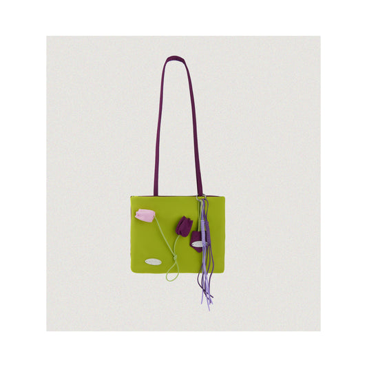 Color-Block Green Tulip Nylon tote bag
